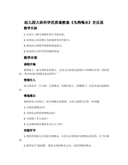 幼儿园大班科学优质课教案《乌鸦喝水》含反思