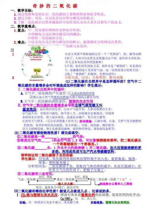 九年级化学上册2.2奇妙的二氧化碳 教案