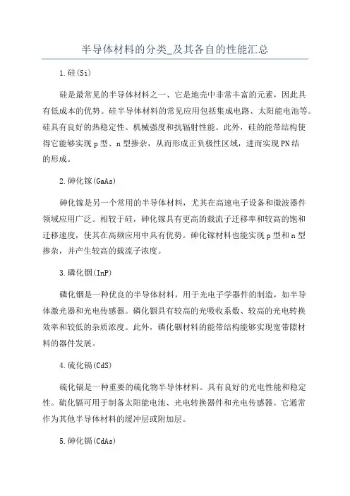 半导体材料的分类_及其各自的性能汇总