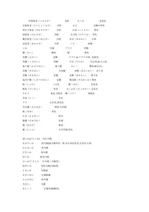 一些鱼的名称