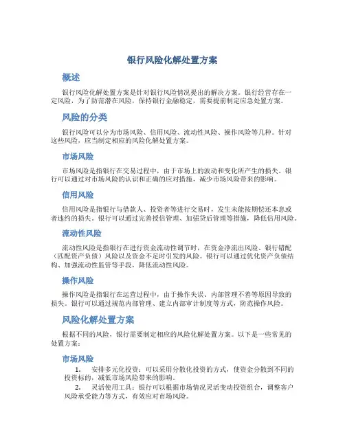 银行风险化解处置方案