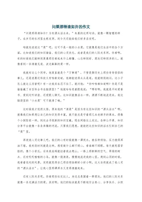 问渠那得清如许的作文