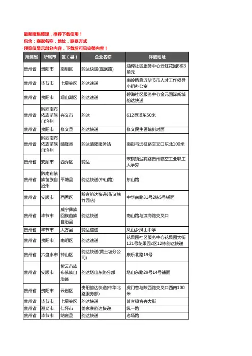 新版贵州省韵达快递企业公司商家户名录单联系方式地址大全614家