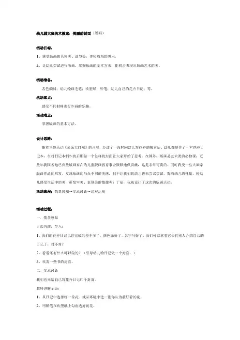 大班美术：美丽的封面教案及反思