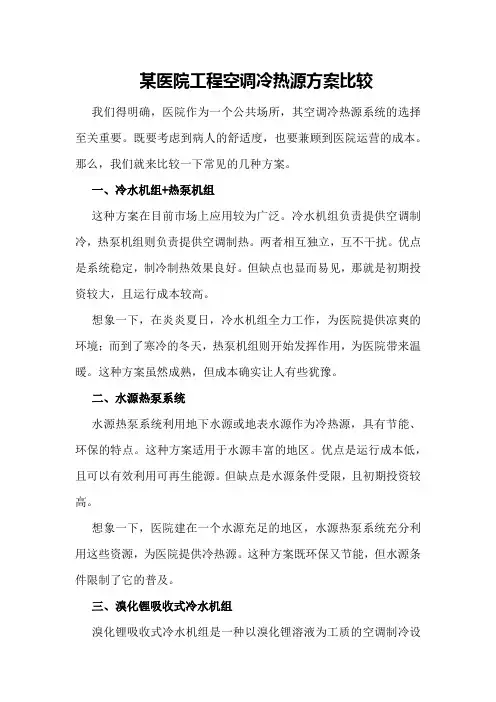 某医院工程空调冷热源方案比较