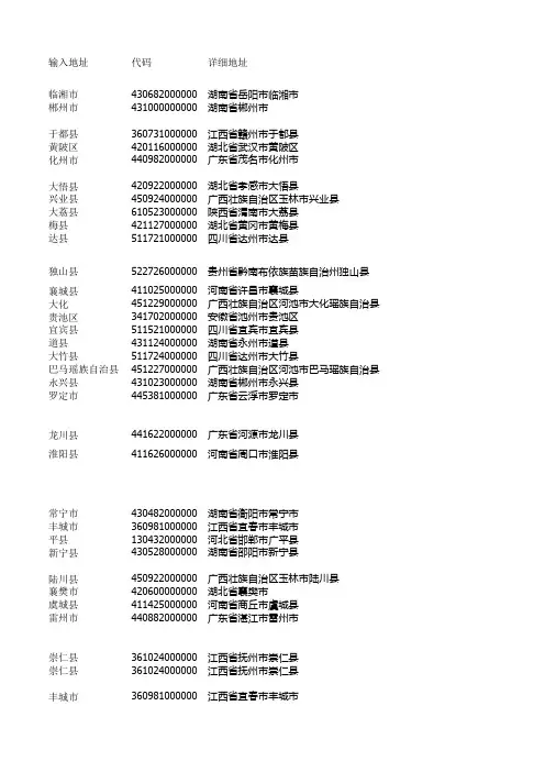 学生学籍地址代码查询表(第6次修订)
