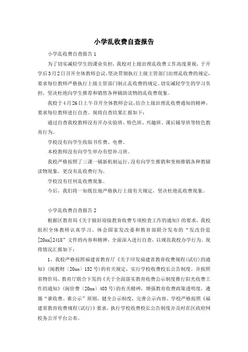 小学乱收费自查报告