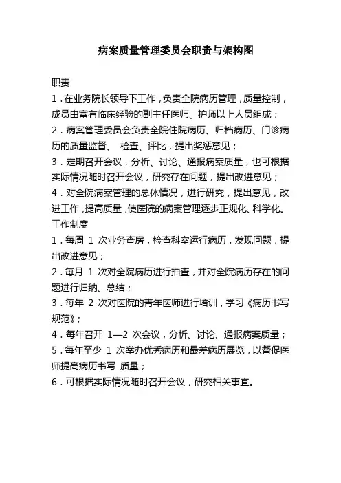 病案质量管理委员会职责与架构图