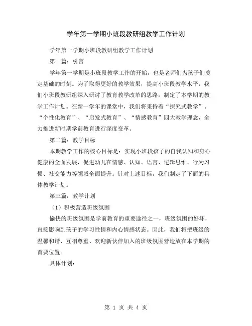 学年第一学期小班段教研组教学工作计划