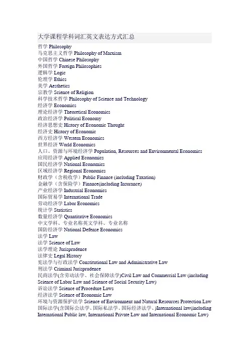 大学课程学科词汇英文表达方式汇总