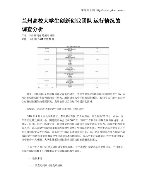 兰州高校大学生创新创业团队 运行情况的调查分析