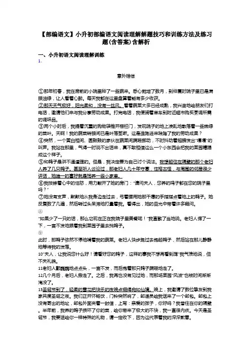 小升初【部编语文】小升初部编语文阅读理解解题技巧和训练方法及练习题(含答案)含解析