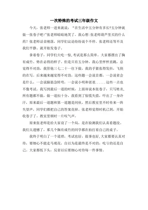 一次特殊的考试三年级作文