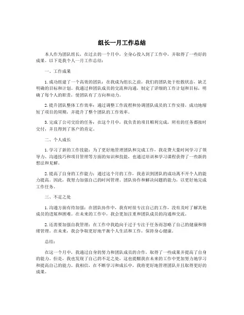 组长一月工作总结