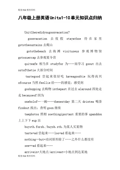 【配套K12】八年级上册英语Units1-10单元知识点归纳