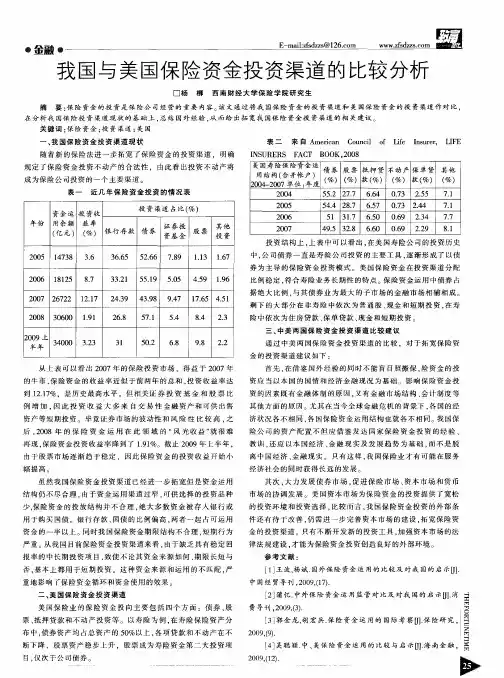 我国与美国保险资金投资渠道的比较分析