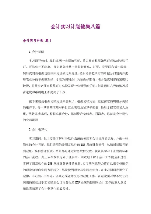 会计实习计划锦集八篇