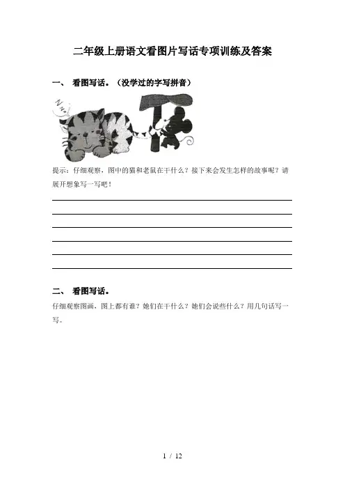 二年级上册语文看图片写话专项训练及答案