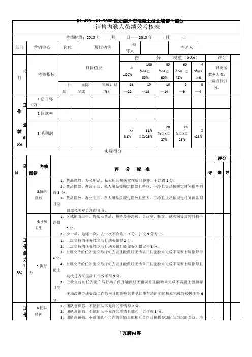 销售内勤考核表