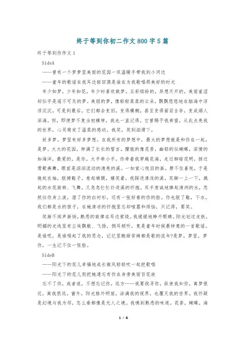 终于等到你初二作文800字5篇