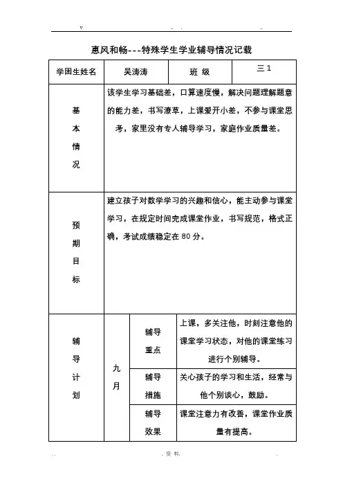 小学特殊学生辅导记载
