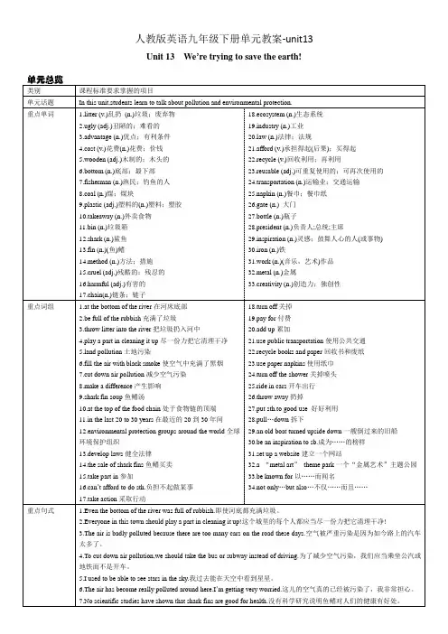 人教版英语九年级下册单元教案-unit13
