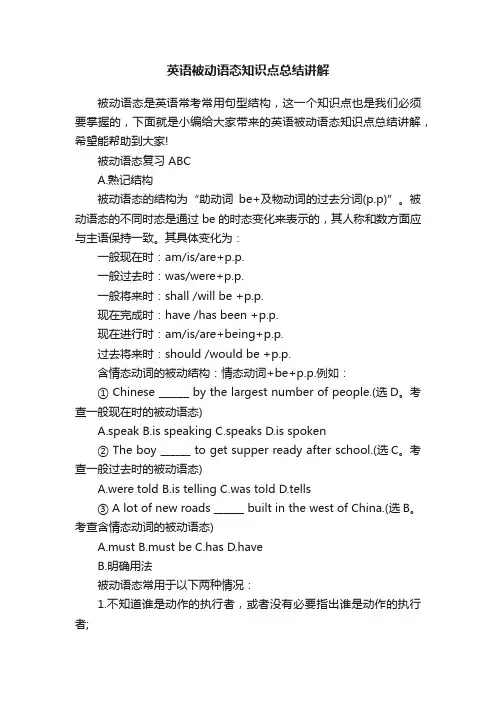 英语被动语态知识点总结讲解