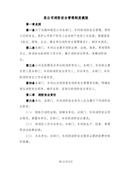 某公司消防安全管理制度模版(3篇)
