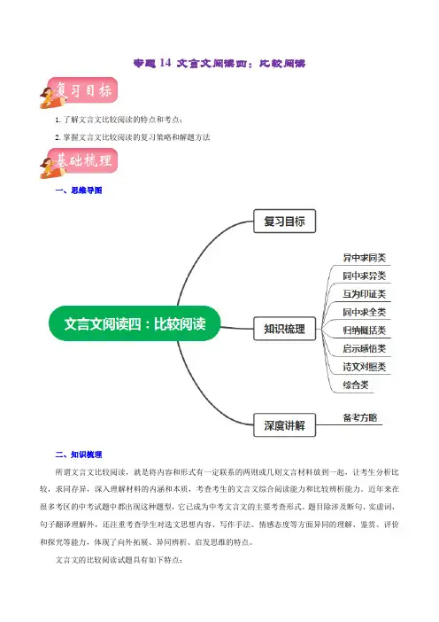 专题14文言文阅读四：对比阅读(讲练)-2023年中考语文一轮复习讲练测(部编版)(解析版)