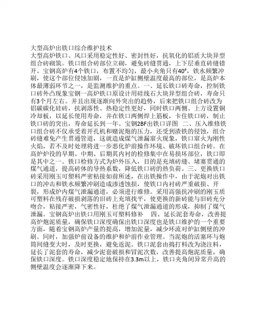 大型高炉出铁口综合维护技术