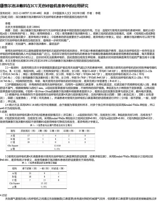 康惠尔泡沫敷料在ICU无创呼吸机患者中的应用研究