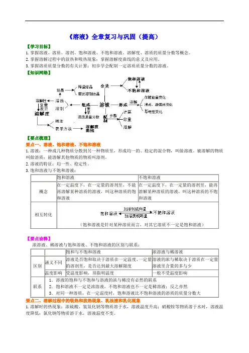 初三化学经典《溶液》(提高)知识讲解