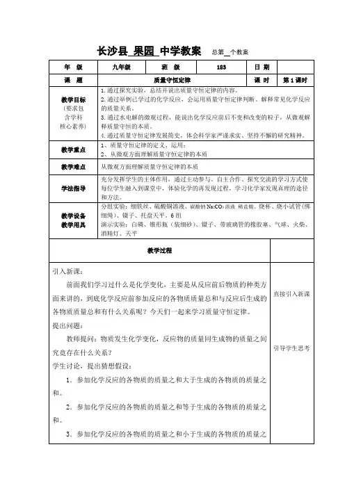 《质量守恒定律》教案