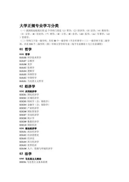 【2019年整理】大学学科分类