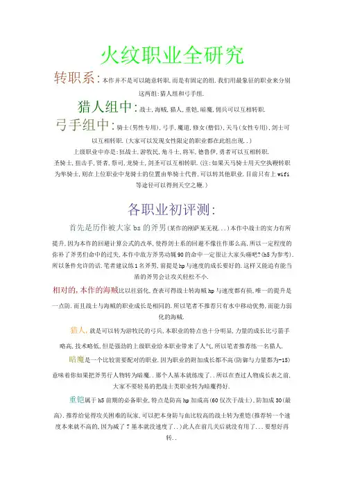 NDS 火焰纹章职业系统全介绍