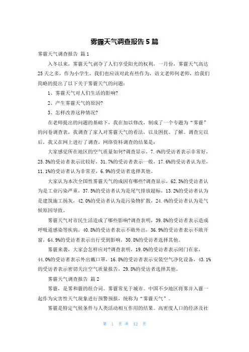 雾霾天气调查报告5篇