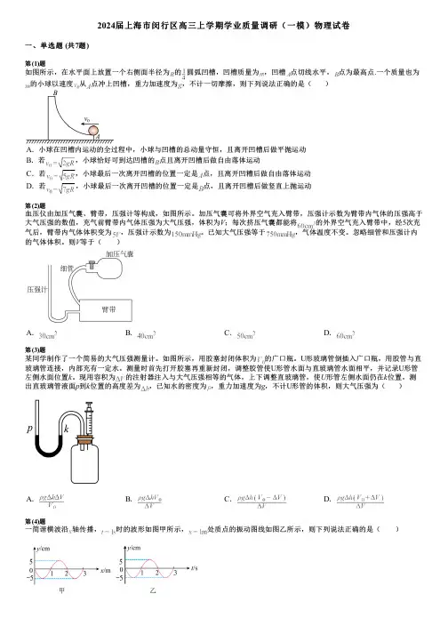2024届上海市闵行区高三上学期学业质量调研(一模)物理试卷