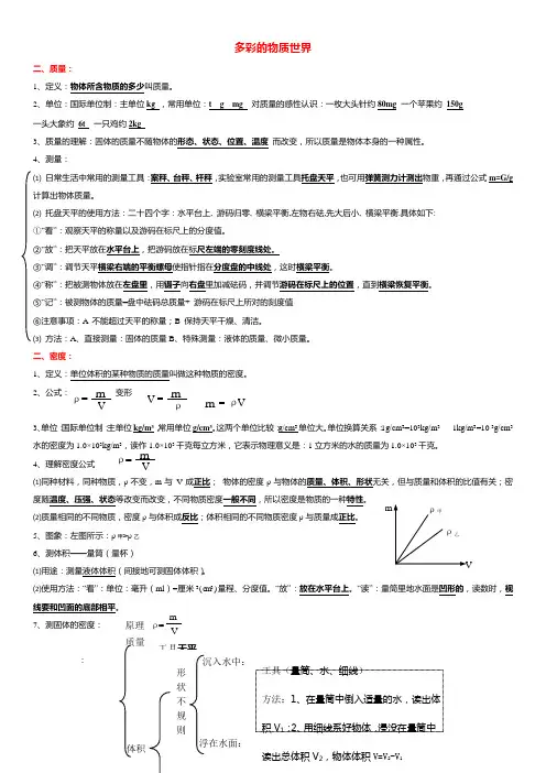 人教版八年级物理-质量和密度-知识点 习题(含答案)打印版