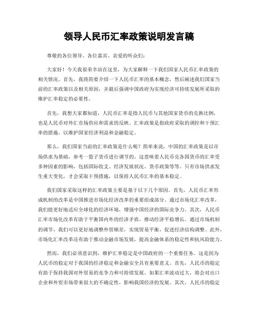 领导人民币汇率政策说明发言稿