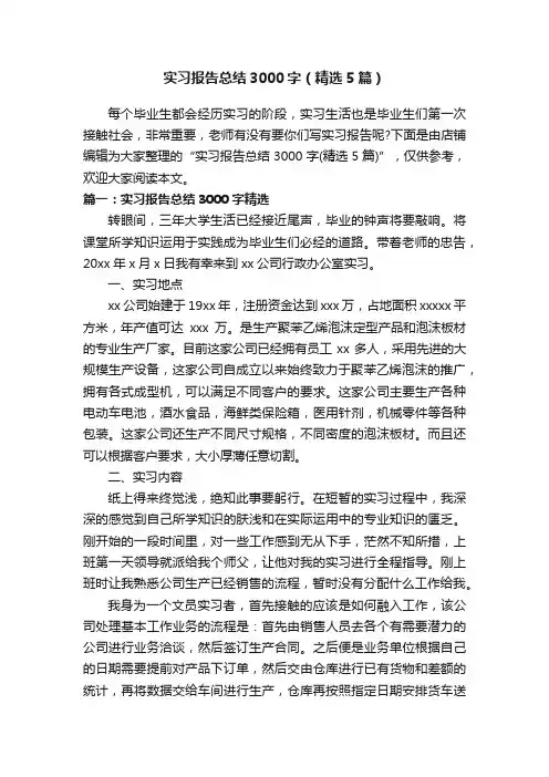 实习报告总结3000字（精选5篇）
