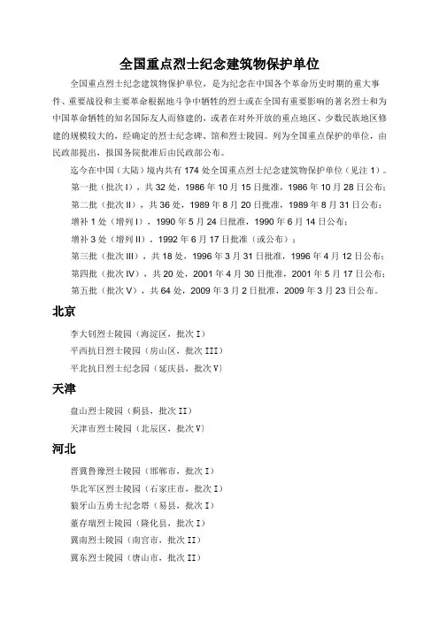 全国重点烈士纪念建筑物保护单位