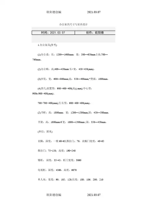 办公家具尺寸之欧阳德创编