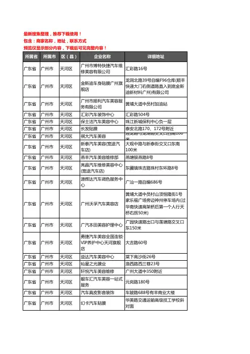 新版广东省广州市天河区汽车装具企业公司商家户名录单联系方式地址大全169家
