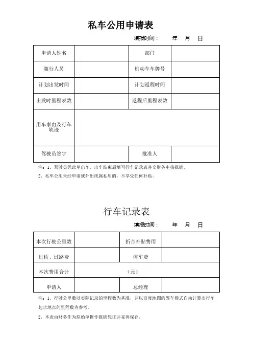 私车公用申请表