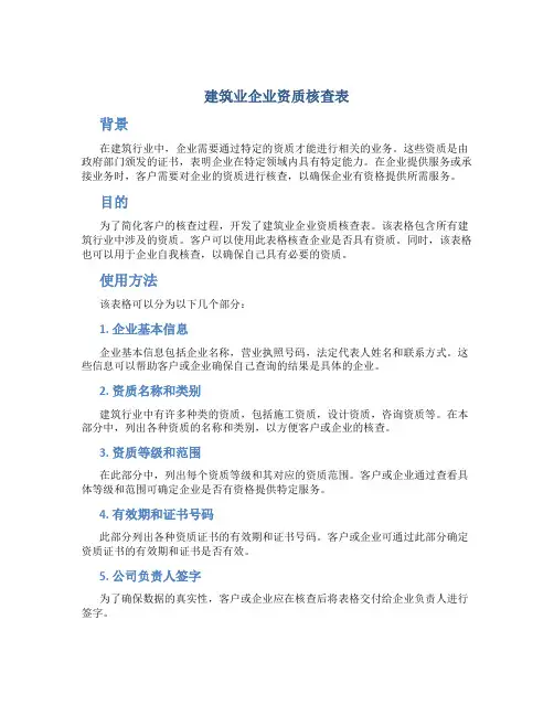 建筑业企业资质核查表