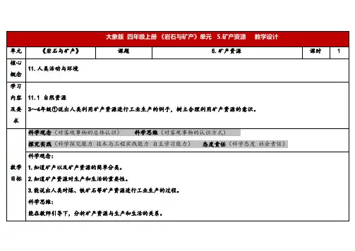 2024年大象版四年级科学上册 2.5矿产资源(教案) 