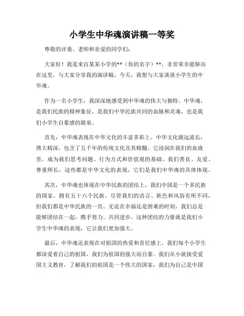 小学生中华魂演讲稿一等奖