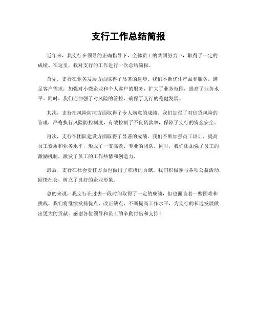 支行工作总结简报