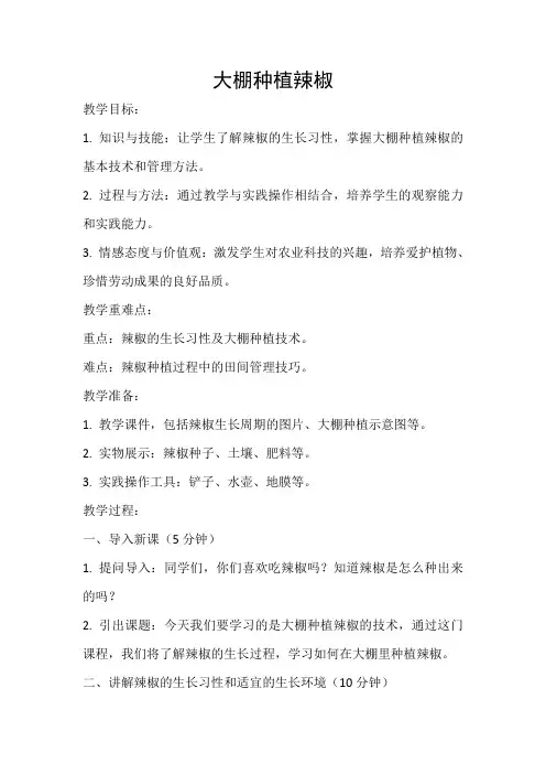 八年级下册劳动实践指导手册任务二大棚种植辣椒教学案例