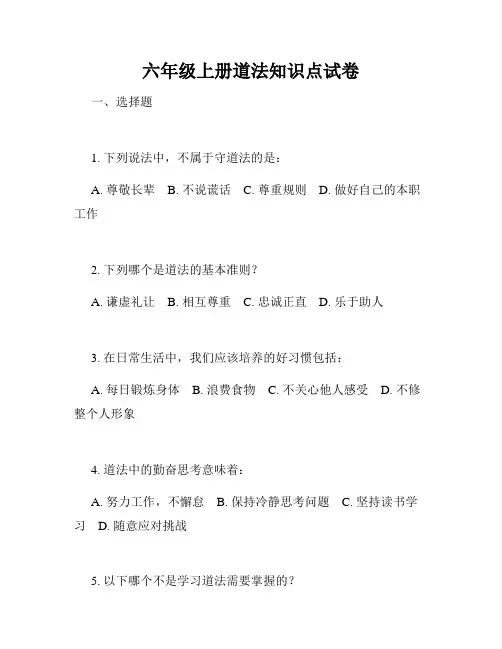 六年级上册道法知识点试卷